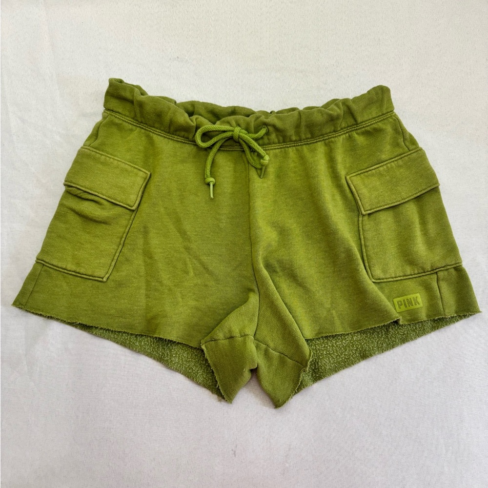 Victoria’s Secret PINK Women's Small Green Cargo Lightweight Logo Sweat Shorts